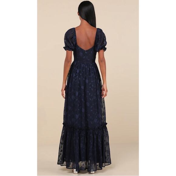 Lulus Navy Sweetness floral Burnout Phenomenal Maxi Dress Size M - Picture 8 of 9